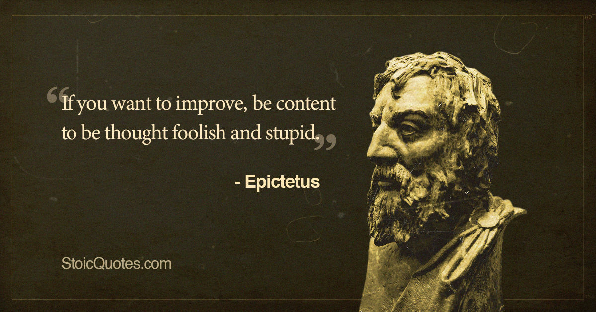 Epictetus Quote about improving yourself with bust of Epictetus