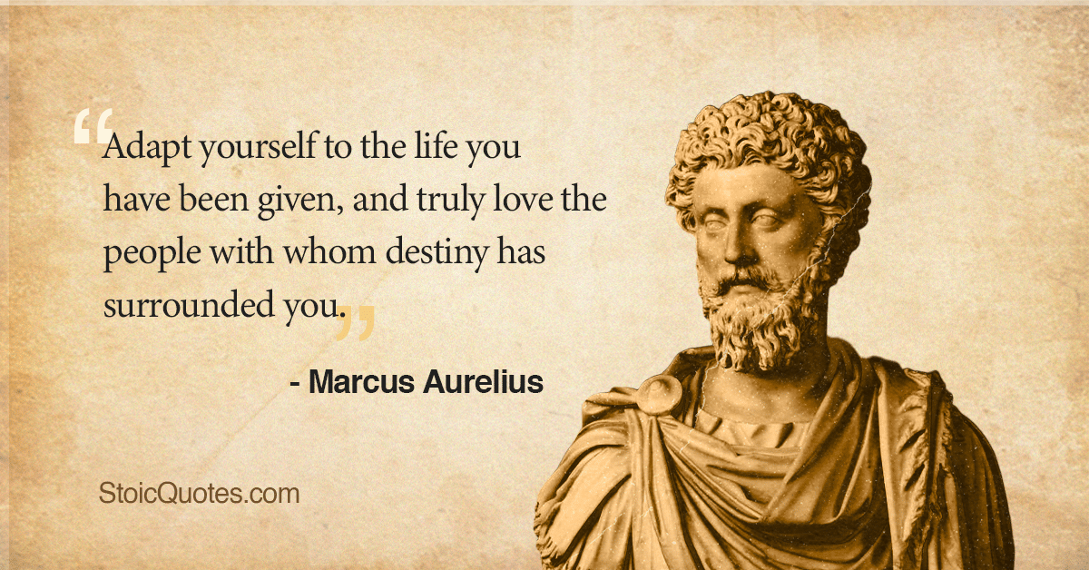 Marcus Aurelius Quote on adapting yourself with bust of Marcus Aurelius