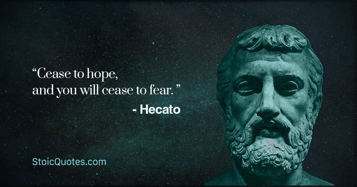 Hecato bust with quote about hope and fear