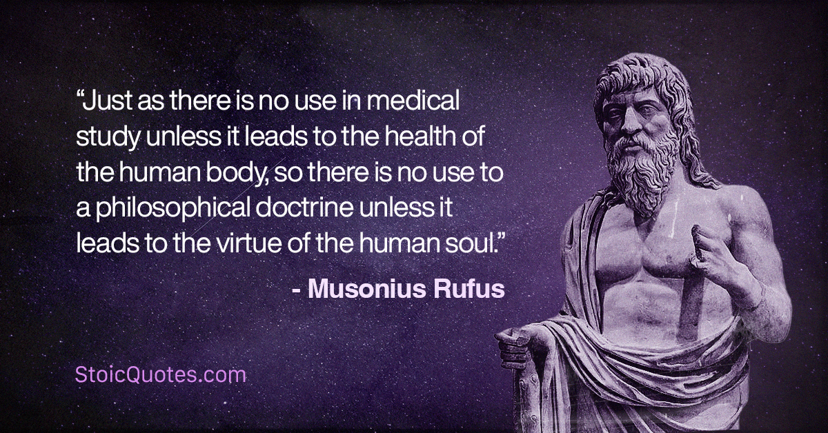 Musonius Rufus statue with quote