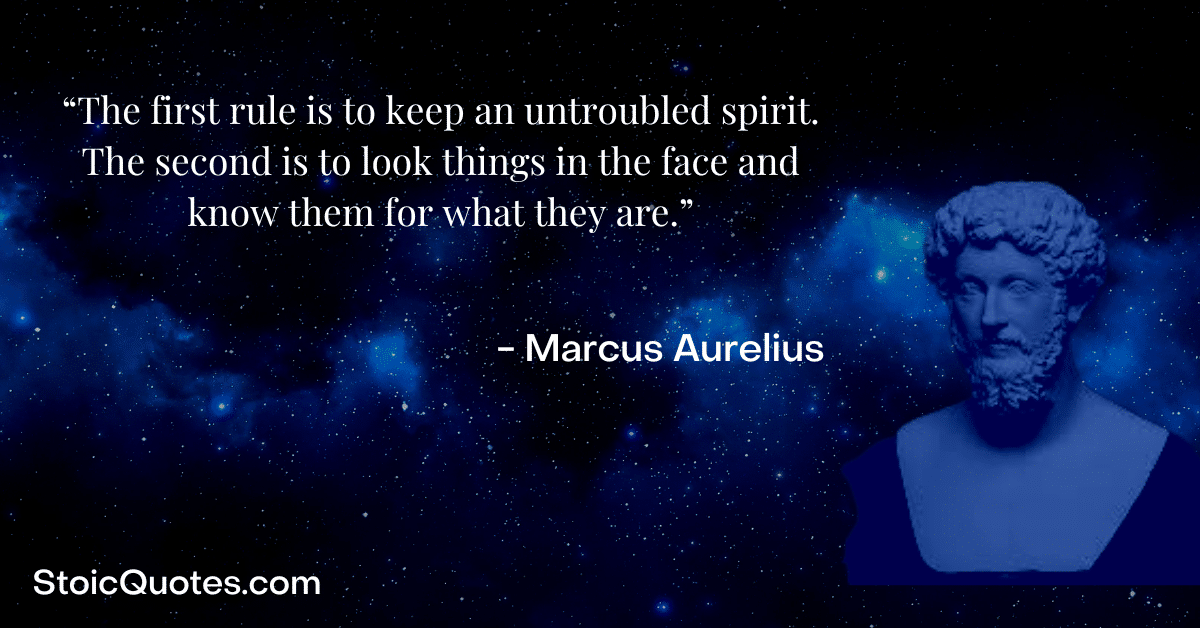 marcus aurelius bust and quote about untroubled spirit