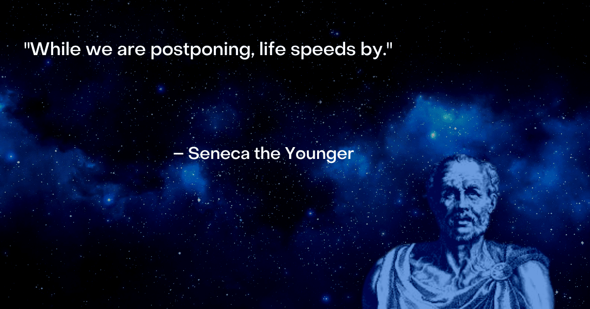 seneca image and quote about how life speeds by