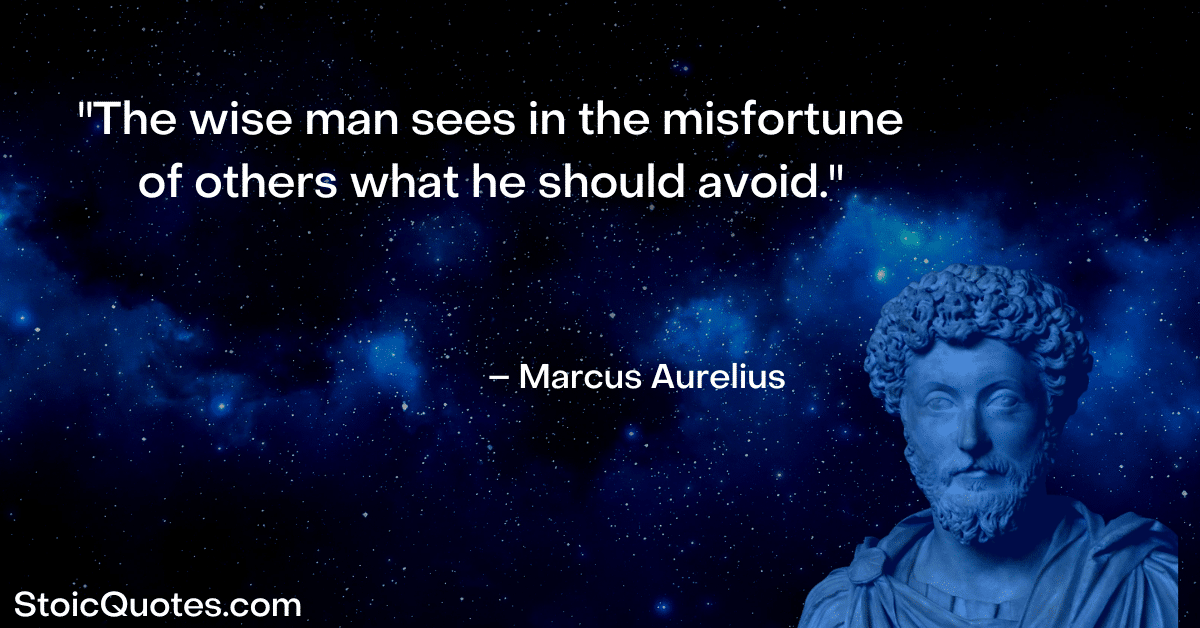 marcus aurelius image and quote about being wiser by learning from others misfortune