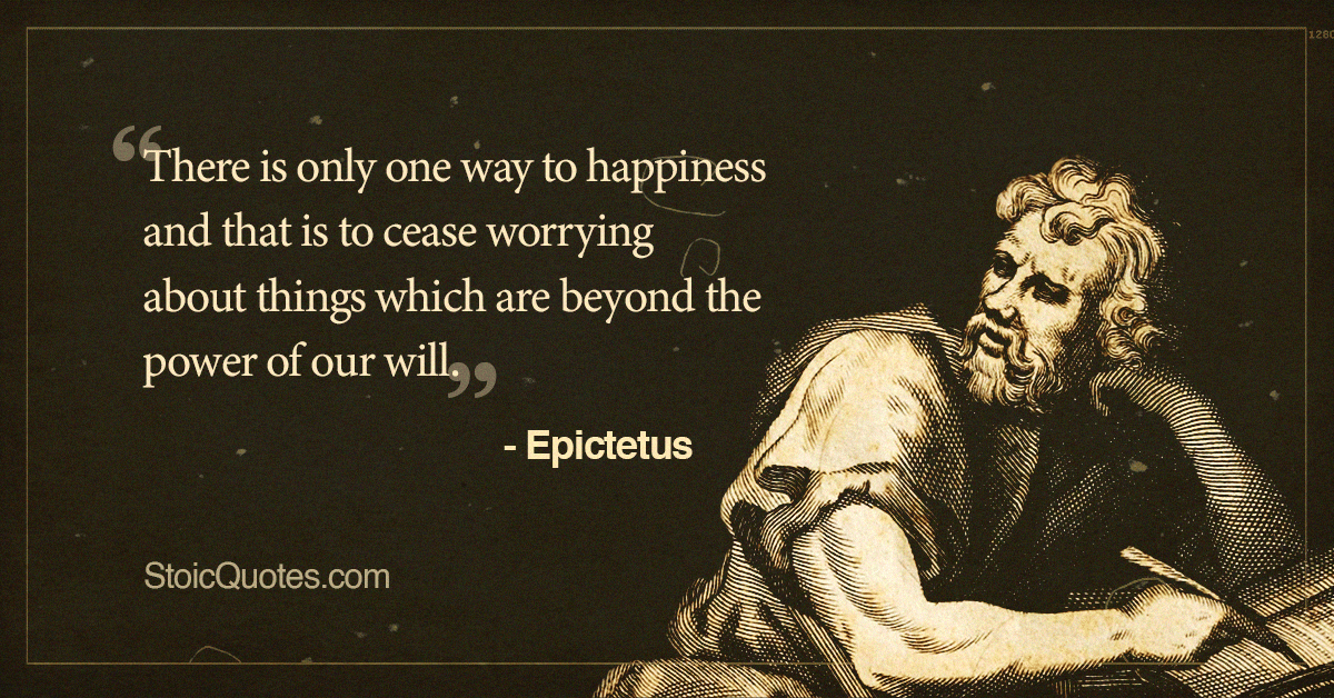 Epictetus Quote about worry with drawing of Epictetus