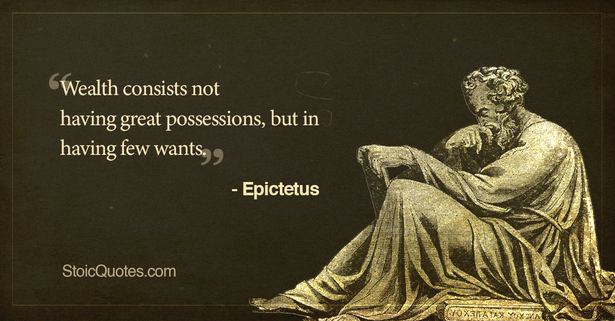 Epictetus Quote on wealth with image of Epictetus 