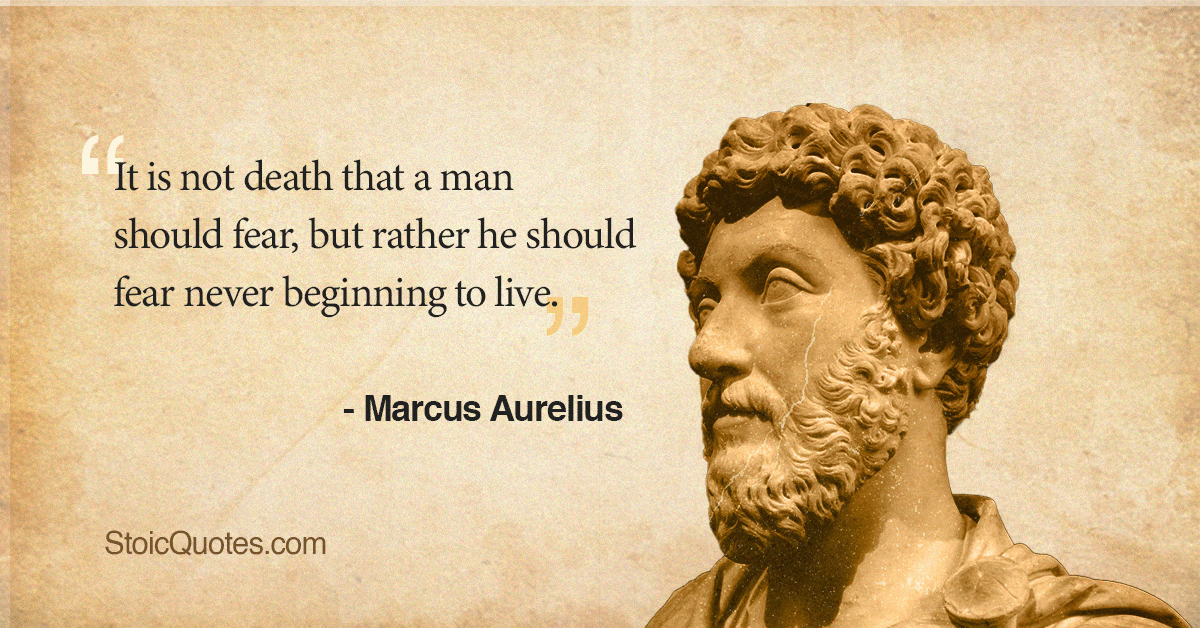 Marcus Aurelius Quotes on not fearing death with bust of Marcus Aurelius