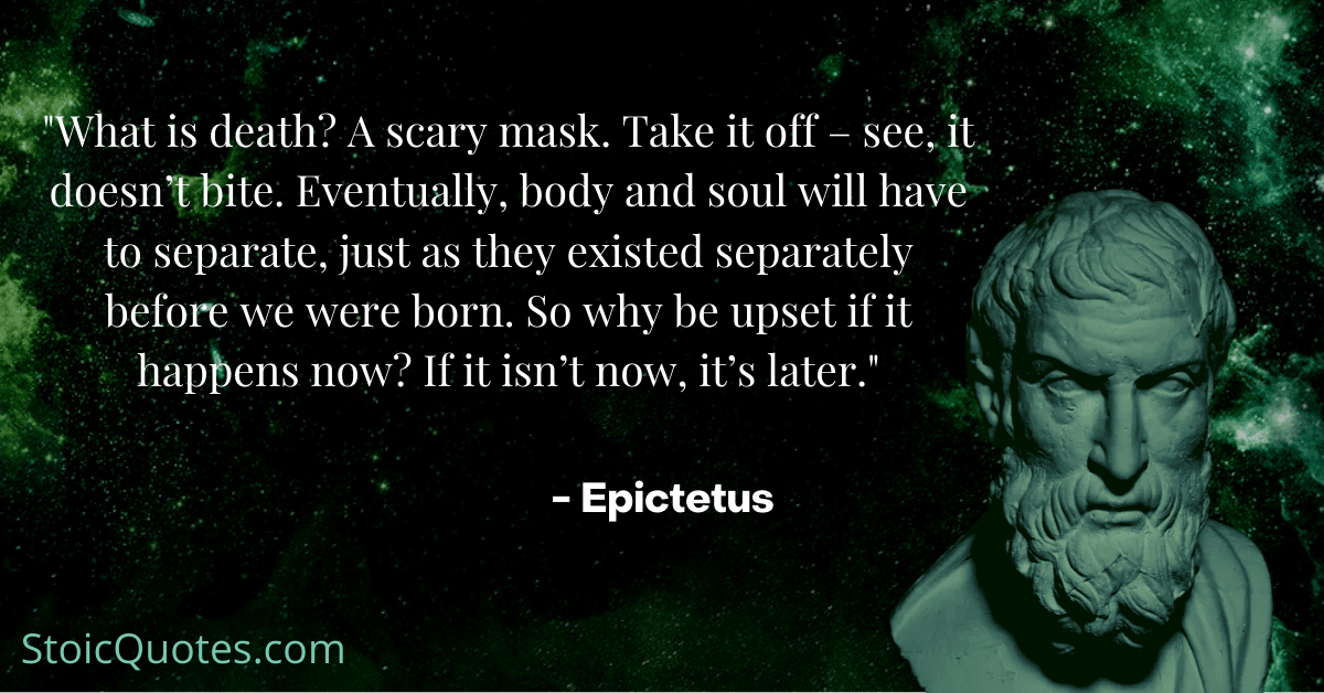 Epictetus bust with quote about death