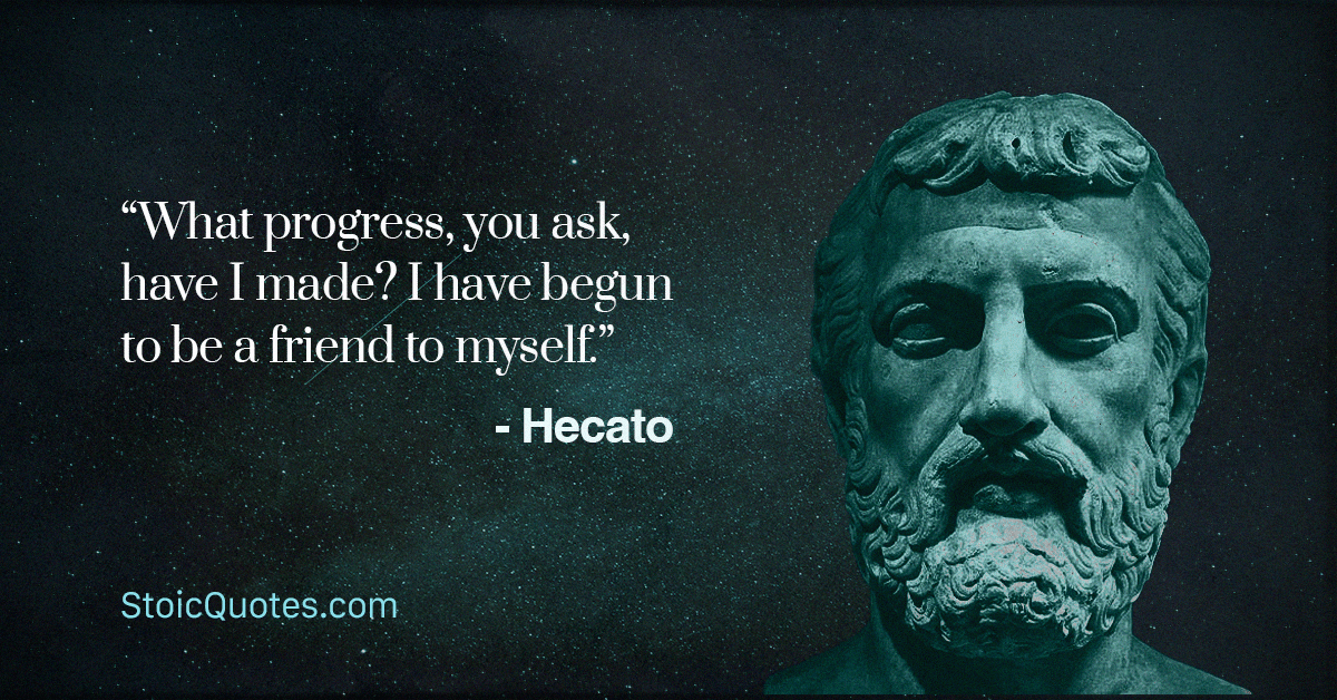Hecato bust with quote about befriending oneself