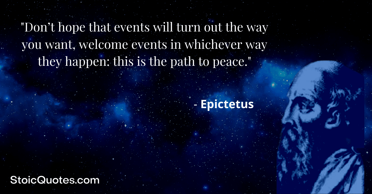 Epictetus illustration with quote about the path to peace
