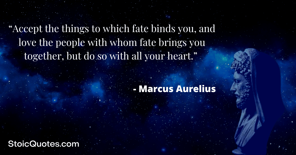 Bust of Marcus Aurelius with quote about fate