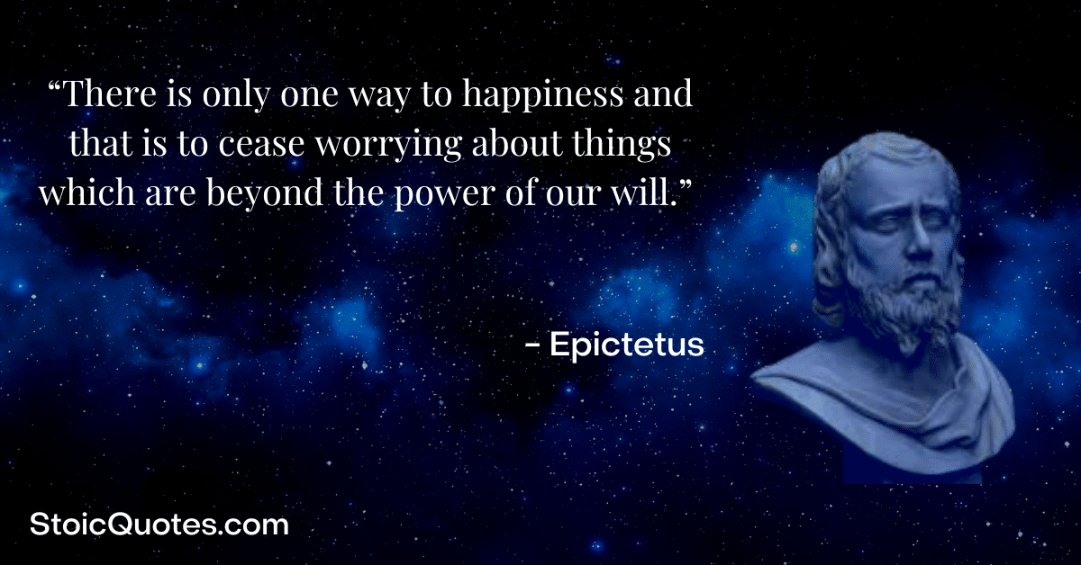 Epictetus bust and quote about happiness