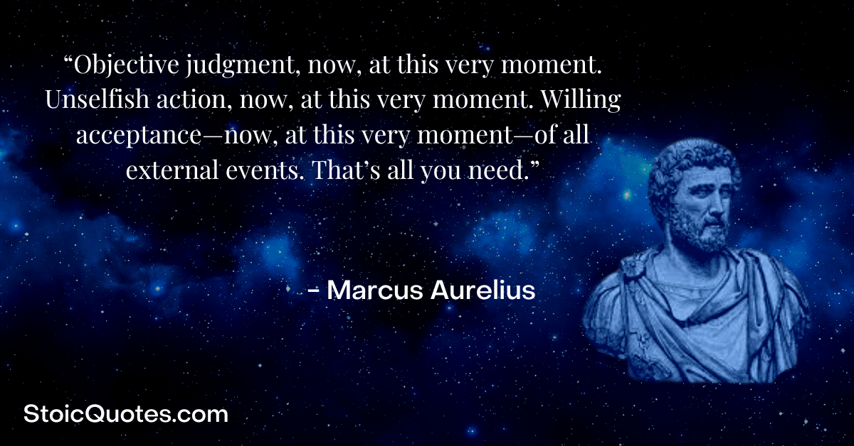 Marcus Aurelius image and Stoic quote about judgment action and acceptance