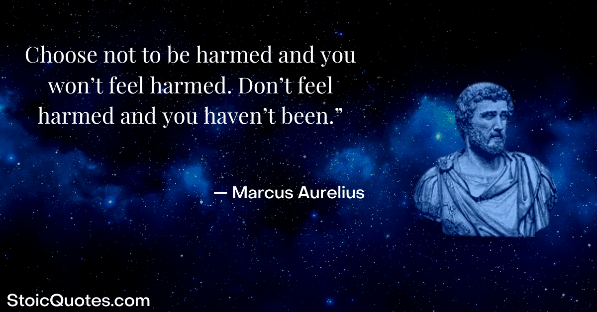 marcus aurelius quote and image about being harmed