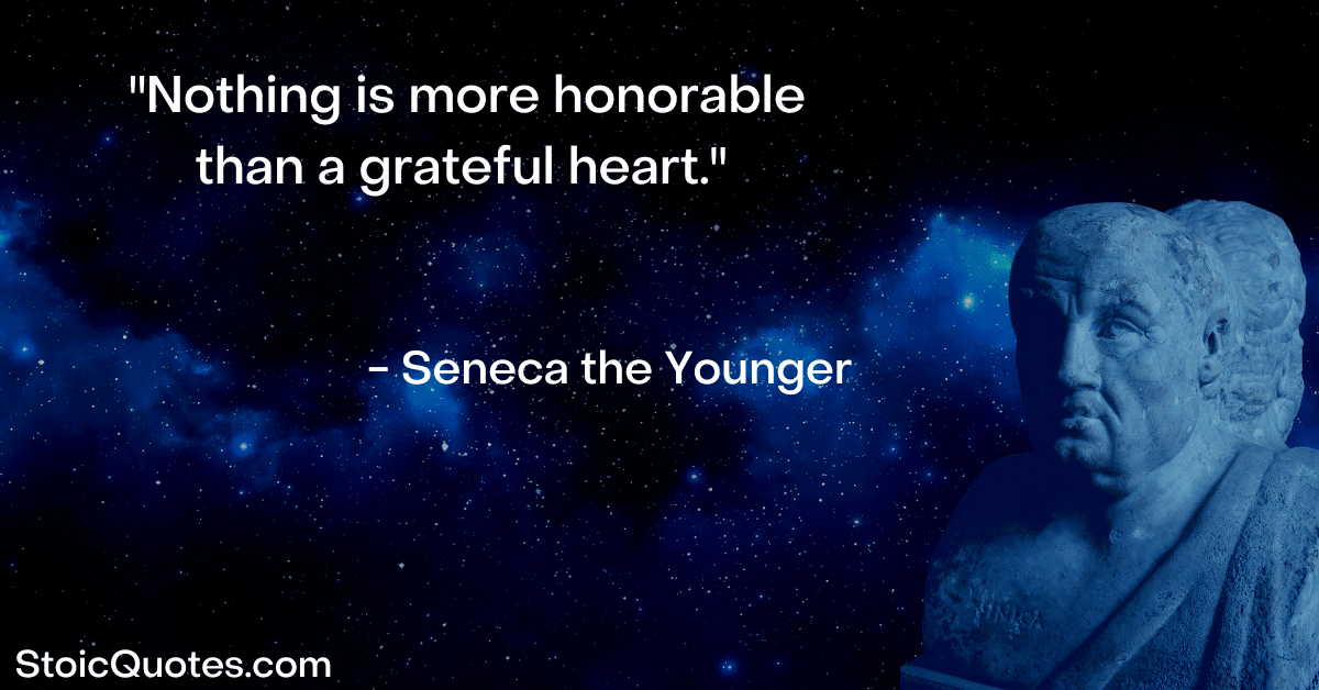 seneca image and quote about gratitude and journaling